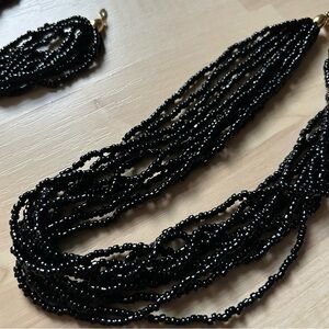 Black Multi-Strand Beaded Necklace and Bracelet Set